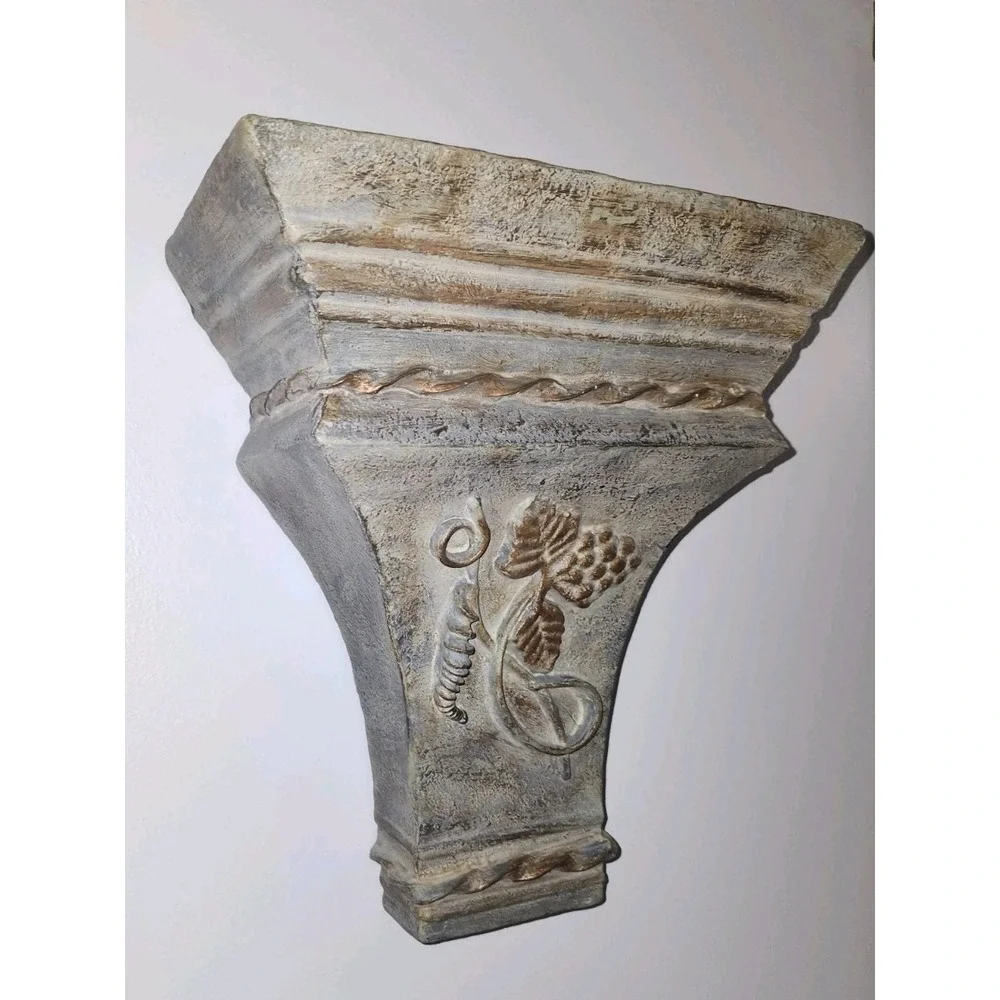 Set of 2 Rustic Wall Sconces Shelf Corbels Grapes Vineyard Green Heavy 12